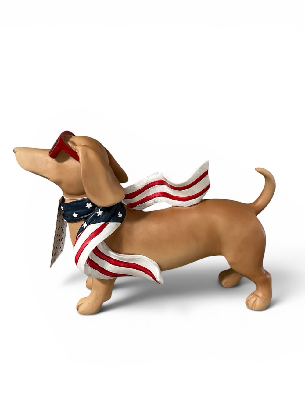 Patriotic Dachshund Dog Figurine with American Flag Scarf and Sunglasses